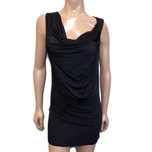 💠MELANIE LYNE Cowl Neck Sleeveless Mini Slip Dress Asymmetric Black LBD